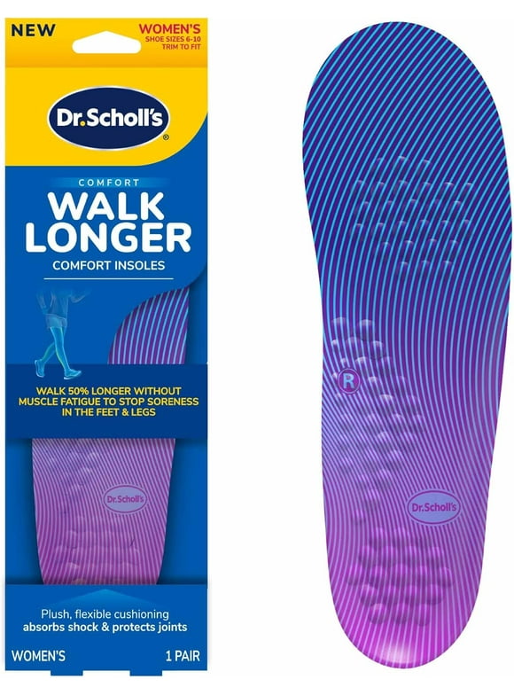 Dr. Scholl's Walk Longer Insoles, Comfortable Plush Foam Inserts Women's Shoe Sizes 6-10, 1 Pair