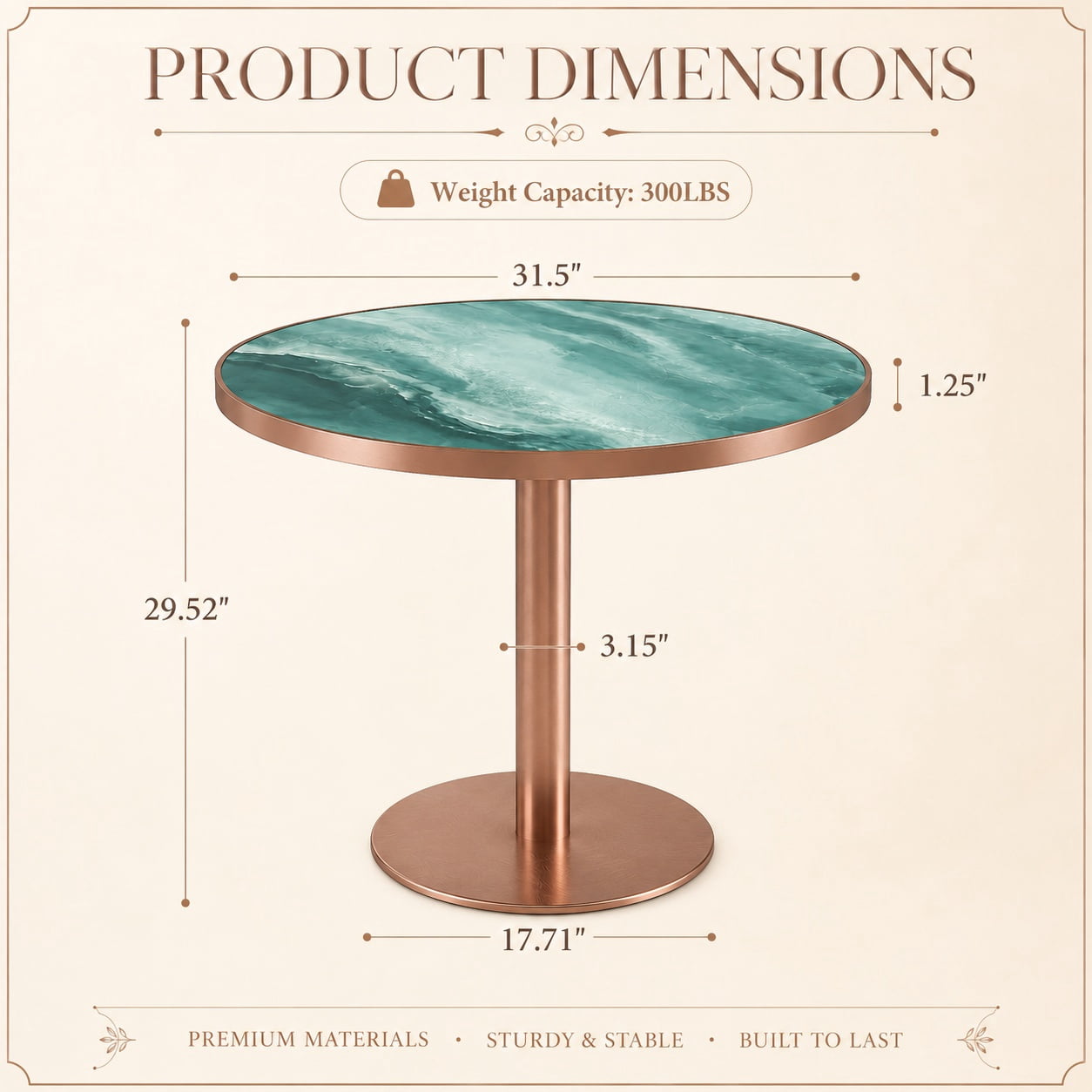 Aukfa 31.5" Round Sintered Stone Dining Table for 2-4, Kitchen Table Tulip Table with Rose Gold Pedestal Base for Bistro Small Apartment,Emerald Green
