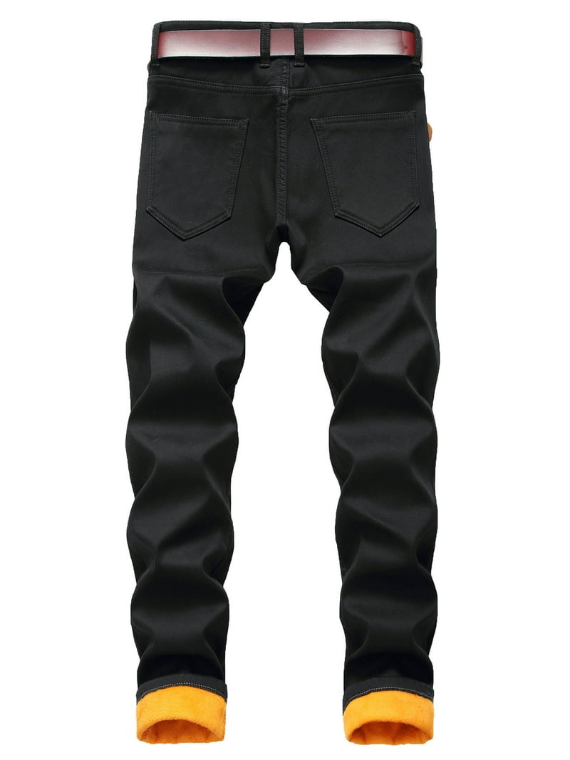 Glonme Mens Jeans Mid Waist Denim Pants Thicken Plush