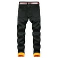 thumbnail image 3 of Frontwalk Men Denim Pants Thicken Plush Trousers Mid Waist Jeans Sport Casual Bottoms Zipper Black 32, 3 of 9