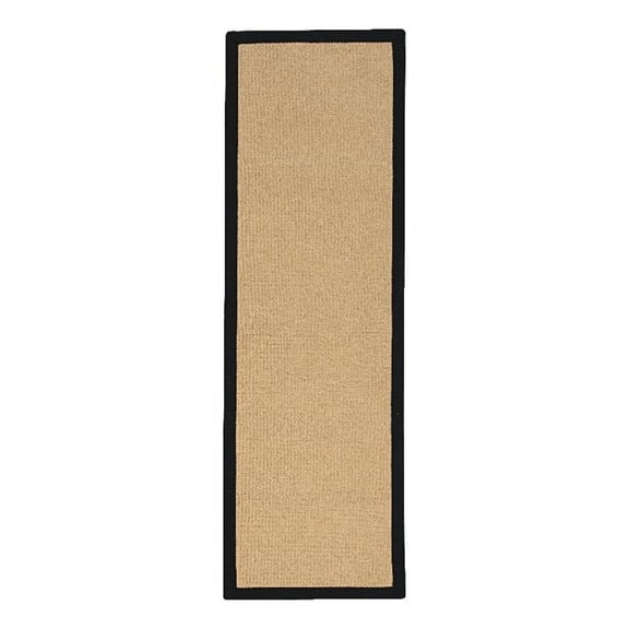 Linon Empire Machine Tufted Wool 2'6"x12' Rug in Sisal and Black Leather