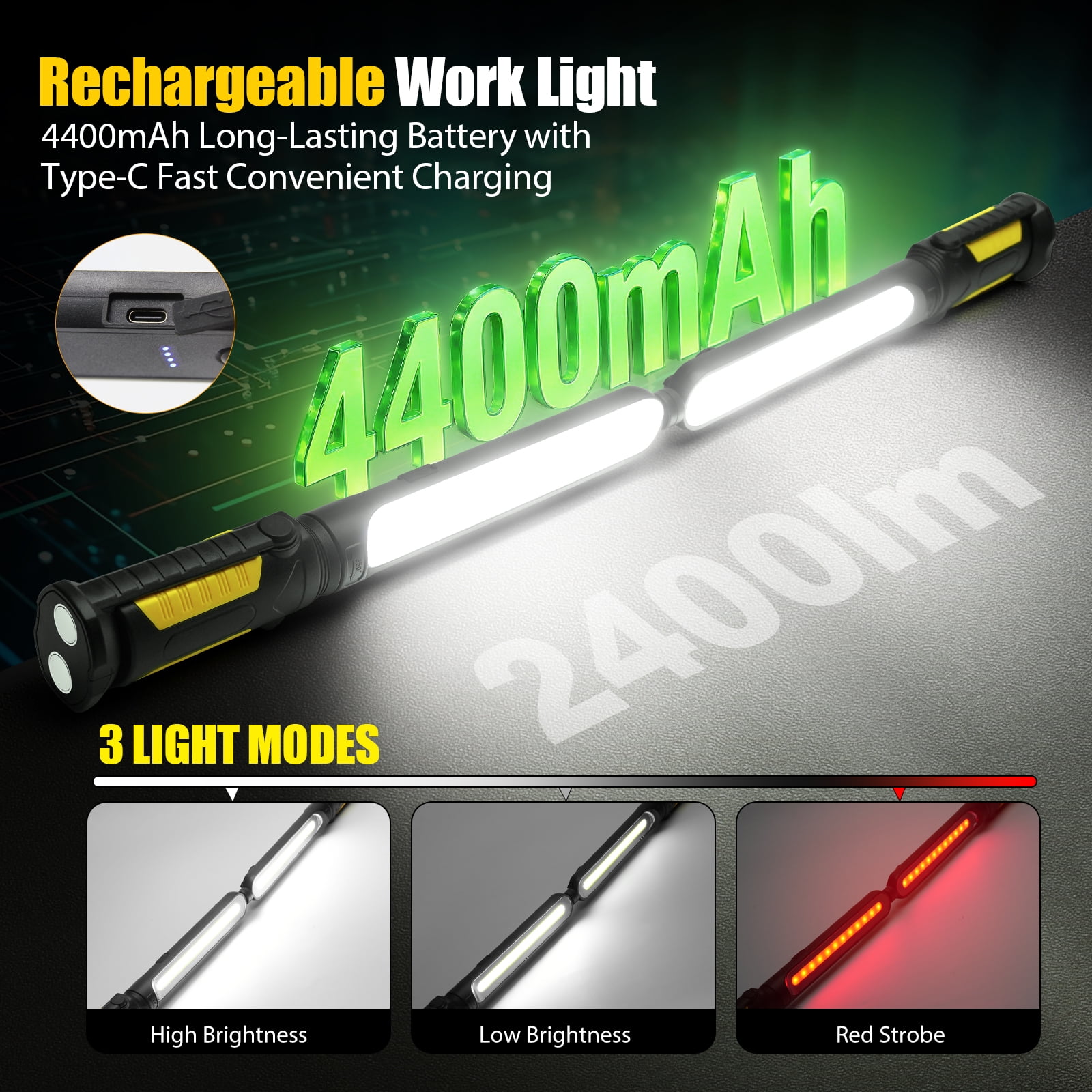 Mechanic Light – 2 IN 1 Underhood Work Light, LED Magnetic Automotive Work Light, Cordless Rechargeable Work Light t for Garage, Workshop, Car Repair, Emergency