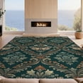 thumbnail image 2 of Design&I 6'x9' Washable Area Rug Sleek Flatweave Pet Friendly Gothic Floral Damask Wildlife Repeat With Scroll Frame Vintage Moth Refined for Queen Size Bedroom, Under Bed, 2 of 7