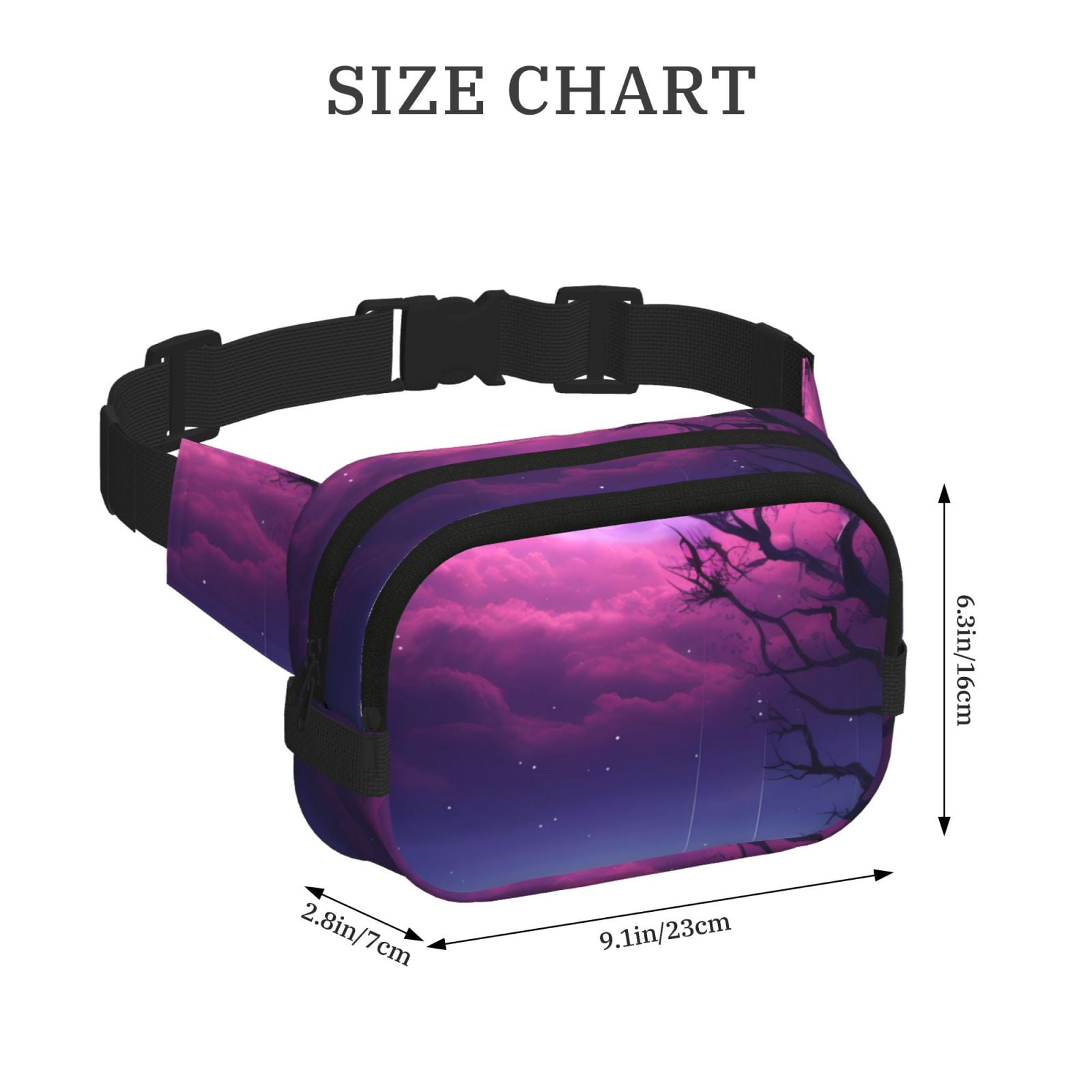 Fuzoiu Purple Moon Tree Night Sky Print Unisex Square Double Layer Waist Bag,Crossbody Fanny Pack Travel Workout Accessory