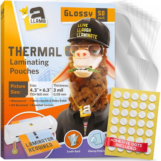 Generic 3 Mil Thermal Laminating Pouches, 4.3 x 6.3 Inches, 50 Pack