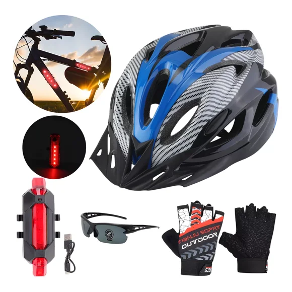 Casco De Bicicleta + Luz De Bicicleta Recargable Usb + Gafas