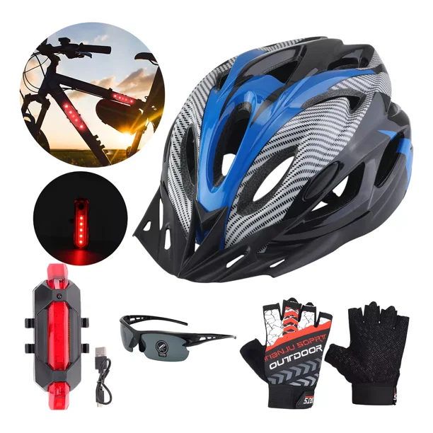 Casco De Bicicleta + Luz De Bicicleta Recargable Usb + Gafas