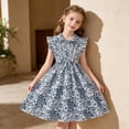thumbnail image 2 of FYDUU Girl's Floral Dress Elegant Girls Dresses Summer Flutter Sleeves A-Line Midi Sundress Stylish Party Wear Kids Princess Dress 8 Years, 2 of 8