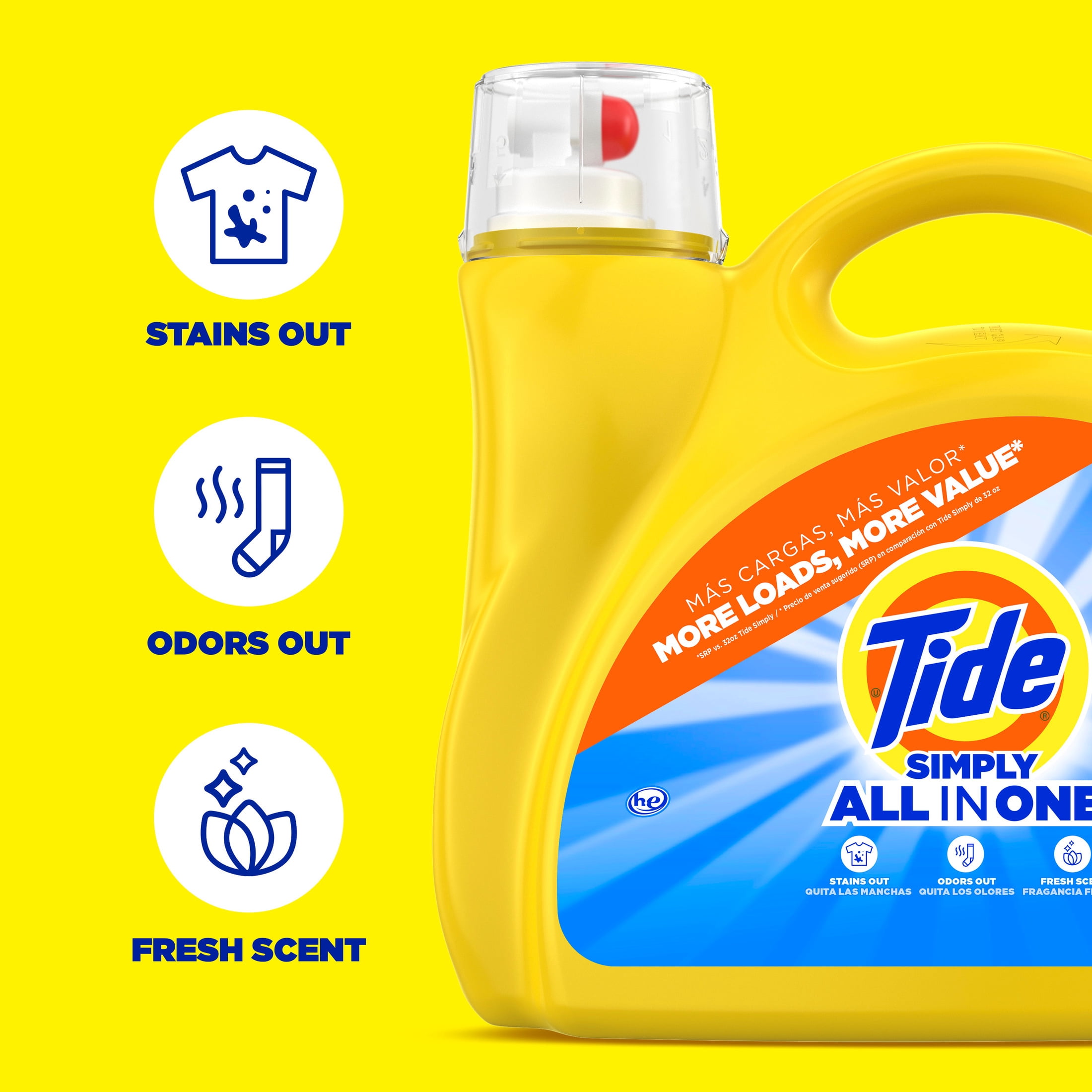 Tide Simply Liquid Laundry Detergent, All-In-One, Refreshing Breeze Scent, 138 Loads, 182 fl oz