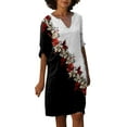 thumbnail image 1 of Kcodviy Robes Longues Maxi Décontractées à Col en V pour Femmes Élégantes Rétro Imprimées Moyennes Robes d'Été pour Dames à Manches Robe Décontractée Robes d'Été Décontractées pour Femmes Plage avec Manches Robe, 1 of 4