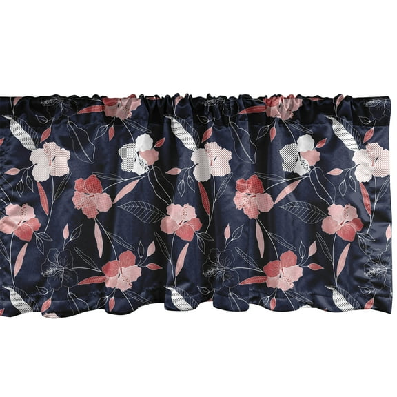 Ambesonne Floral Valance Pack of 2, Modernistic Delicate Flowers, 54"X12", Indigo Pale Ruby