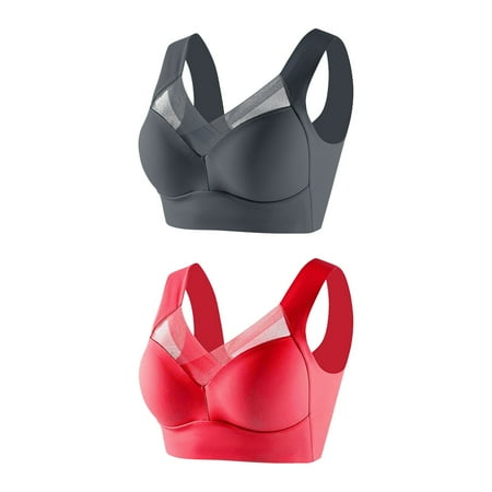 2 Pack Mesh Bras For Women s Oversize Underwire Underwear Thin Lace Solid Color Push Up Adjustment Bra Gray Red XXXL