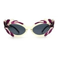 thumbnail image 4 of Womens Floral Thick Plastic Foliage Oval Retro Fashion Plastic Sunglasses Purple Beige - Black, 4 of 8