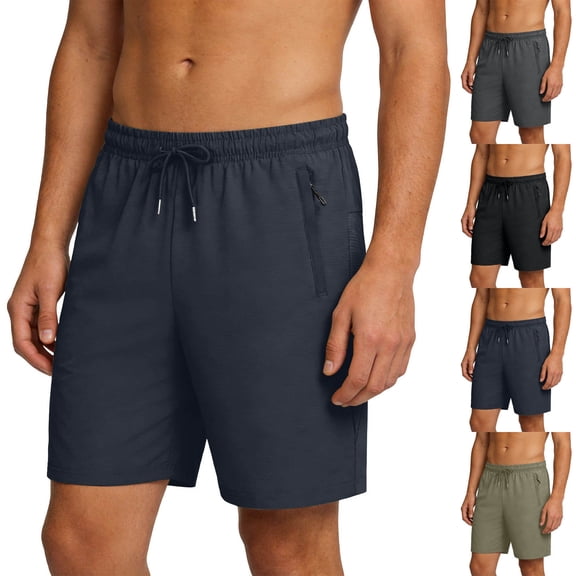 Paiwinds Men's Quick Dry Running Shorts with Zipper Pockets Nylon Elastic Waist Drawstring Sports Pants