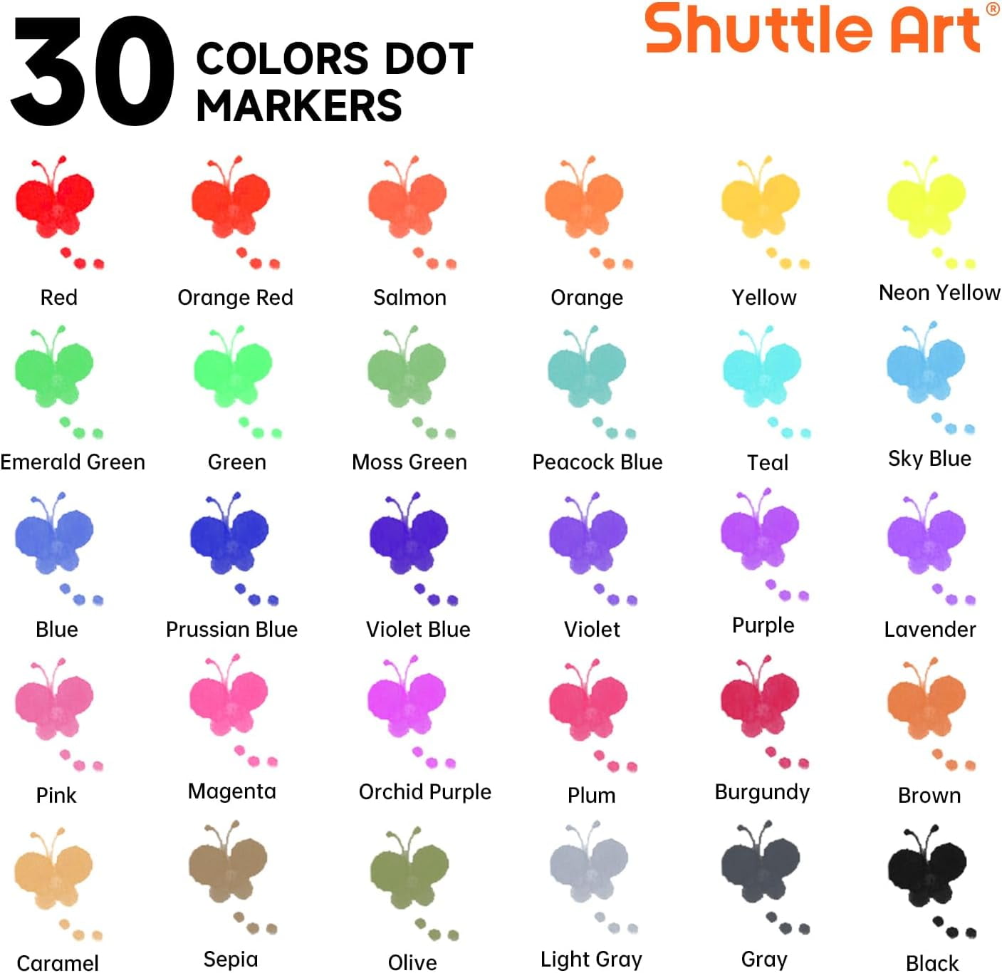 Shuttle Art Dot Markers, 30 Colors Washable with Free Activity Book, Bingo Daubers Supplies, Non Toxic Water-Based Dot Art Markers