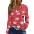thumbnail image 2 of Women's Casual Tshirts Tee Long Sleeve Henley V Neck Cute Tops Spring Fashion Blouses Heart Graphic Button T Shirts, 2 of 5