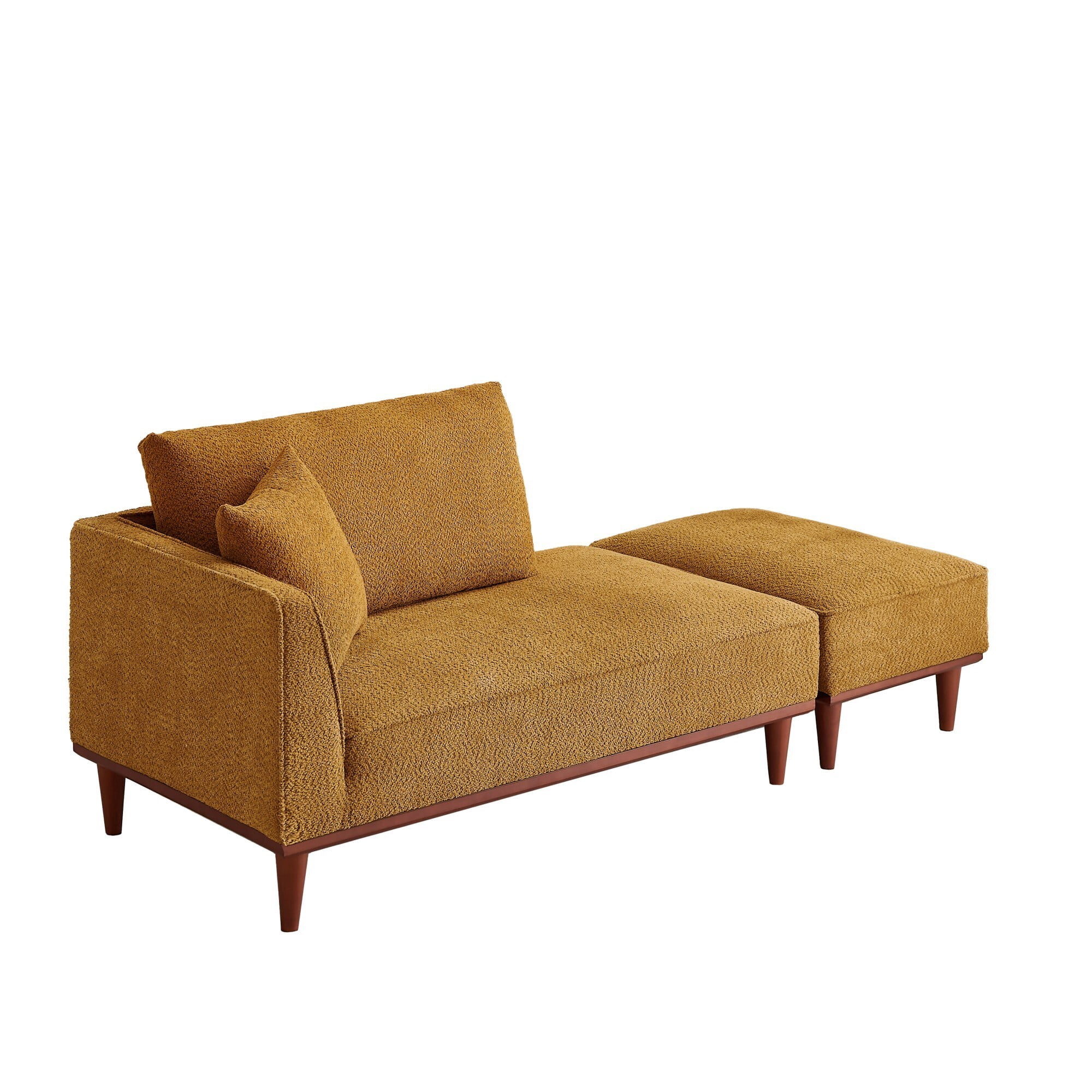 DEALTOPS Convertible Boucle Upholstered Chaise Lounge Chair with Ottoman for Living Room Bedroom, Ginger