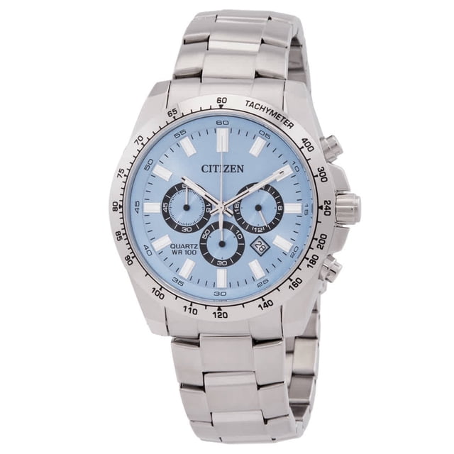 Citizen Reloj AN8230-59L de Cuarzo con Esfera Azul y Cronógrafo de Acero Inoxidable para Hombre, 100 M