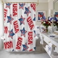 thumbnail image 4 of Independence Day Star Shower Curtain, 72" x 84", Patriotic USA Flag Red Blue Star Fireworks Waterproof Bathroom Curtain Washable Shower Curtain Set with 12 Hooks, 4 of 9