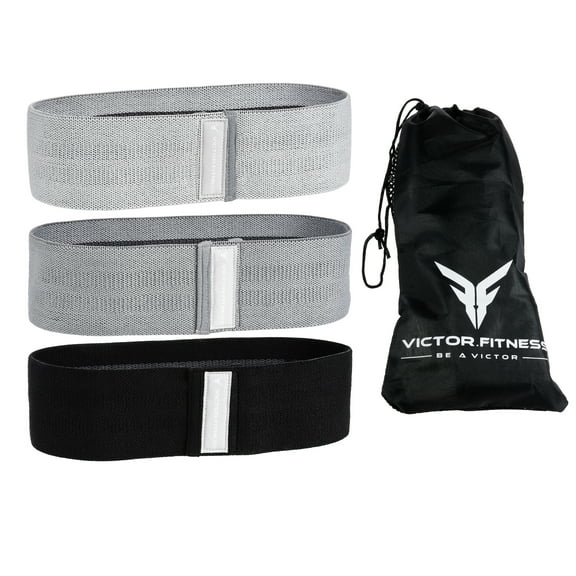 Victor Fitness VFBB3G (Gray/Black) Hip & Booty Bands 3 Different Resistance Levels with Single 30-inch Shared Size!