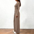 thumbnail image 4 of NMMUED Fall 2 Piece Set for Women Long Sleeve Cross V Neck Top Wide Leg Pants Outfits Casual Loose Vacation Loungewear Khaki S, 4 of 8