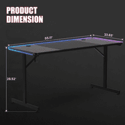 GTPLAYER 55 Large RGB Sturdy Gaming Desk with Mouse Pad T-Shaped Office Chair Computer Desk Spacious Work Surface Table, Black