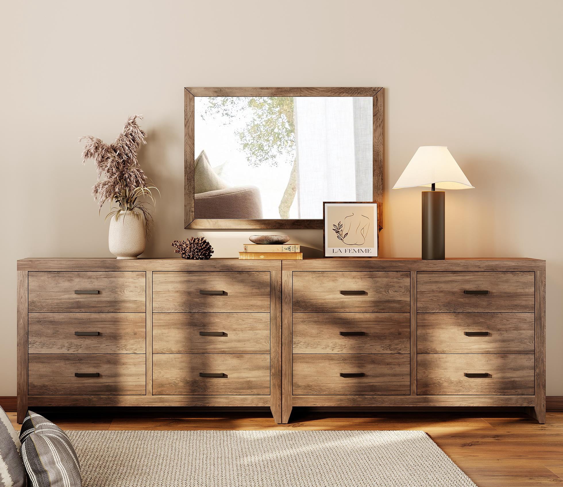 WAMPAT 106" Farmhouse Dresser with 12 Drawers, Extra Wide Wood Chest of Drawers Storage Cabinet for Bedroom, Living Room, Hallway