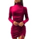 thumbnail image 1 of VISgogo - Vestido corto plisado con cordón de color sólido para mujer, informal, de manga larga VISgogo  moda, 1 of 6