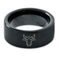 thumbnail image 2 of Tungsten Bull Taurus Muscular Horns Cattle Band Ring 9mm Men Women Comfort Fit Black Flat Cut Brushed Polished, 2 of 4