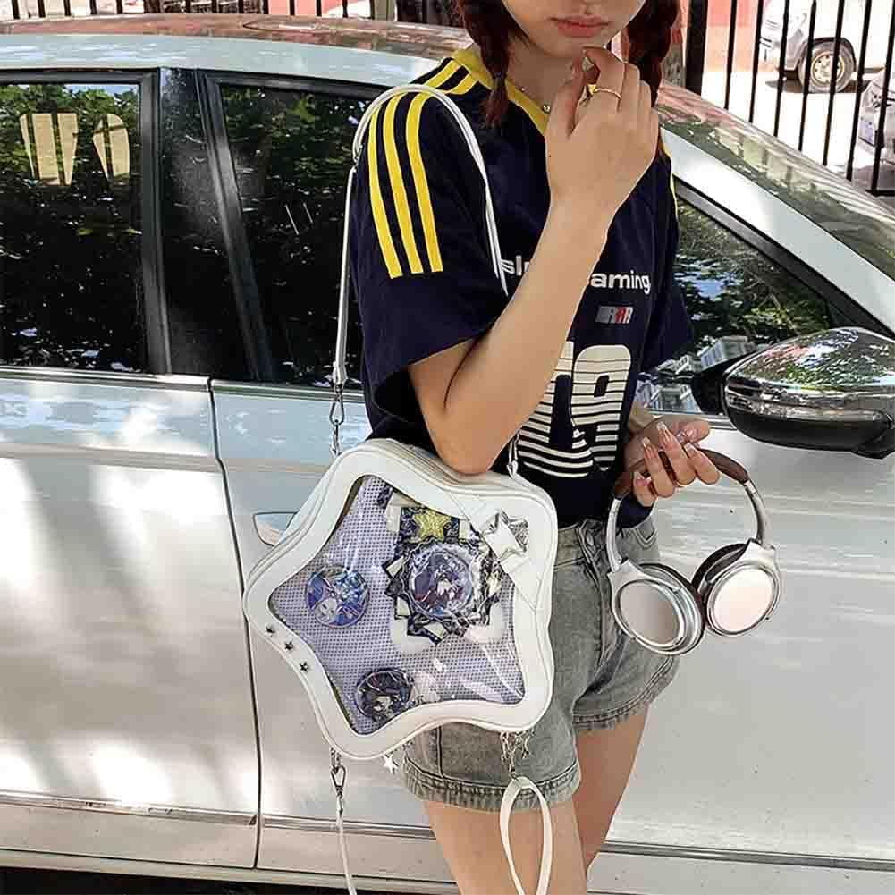 Baguery Ita Bag Star Shaped Purse - PU Leather Cute Clear Crossbody Bag, Kawaii Pin Display Shoulder Bag (Bare Bag)​