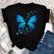 thumbnail image 2 of Nueva Moda Mujer Camiseta Azul Mariposa Y Hojas Impresión Manga Corta Casual Suelta Talla Grande Cuello Redondo Blusa Primavera Verano Ropa Blanca Y Negrapangjing, 2 of 4