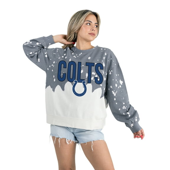 Women's Gameday Couture Gray Indianapolis Colts Oversized Faded Wash Tri-Blend Pullover Sweatshirt