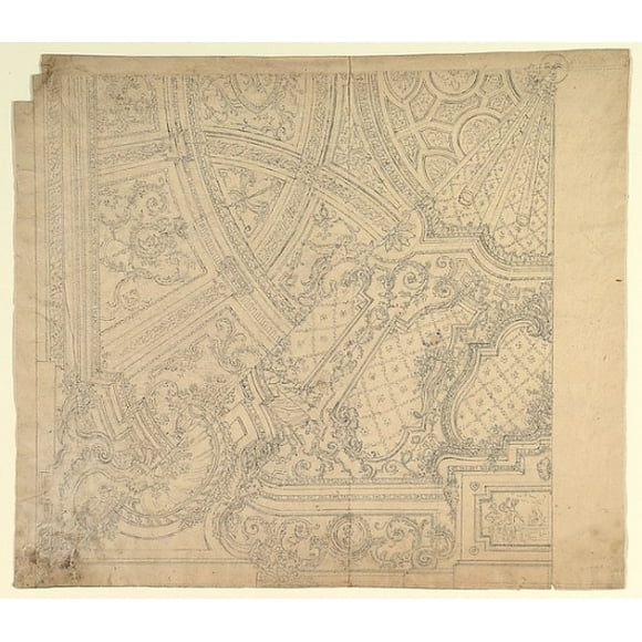 Halved Alternate Designs for a Painting Ceiling Poster Print by Attributed to Leonardo Marini (Italian, Piedmontese documented ca. 1730 �after 1797) (18 x 24)