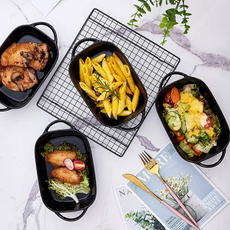 Bruntmor Set Of 4 Ceramic 9x5 Baking Dish Oven Safe Roasting Lasagna Pan Small Casserole Bakeware with Handle Rectangular Dish Black