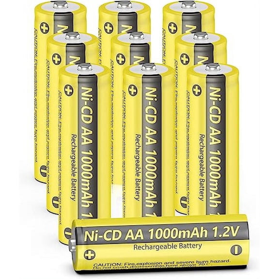 PKCELL AA Rechargeable Batteries, 1000mAh High Capacity 1.2V NiCd Double A Battery, Pack of 10