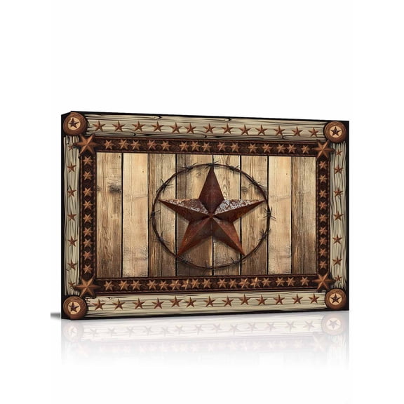 Western Farmhouse Wall Art for Living Room,Canvas Picture Wall Decor for Bathroom Bedroom,Primitive Rustic Country Retro Texas Star Painting Artwork for Office Hallway Dining Room Decor 20"x24"