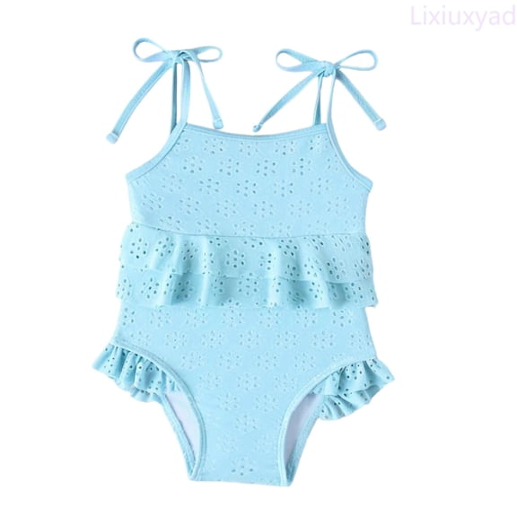 Lixiuxyad Girls Summer Swimwear Top Fashionable Lace Trim Sleeveless Tank Cute Baby Toddler Beachwear,One-Piece Swimsuit Sizes 9-12 Months Blue