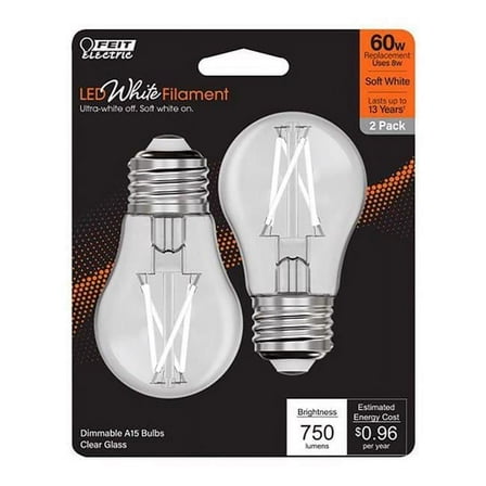 E26 A15 Filament LED Bulb, White - 60W Equivalence - Pack of 2