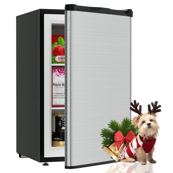 TABU 4.5 CU.FT Upright Freezer, Freestanding Mini Freezer with Removable Shelf, Adjustable Thermostat, for Home/Office/Apartment, Stainless Steel, Sliver