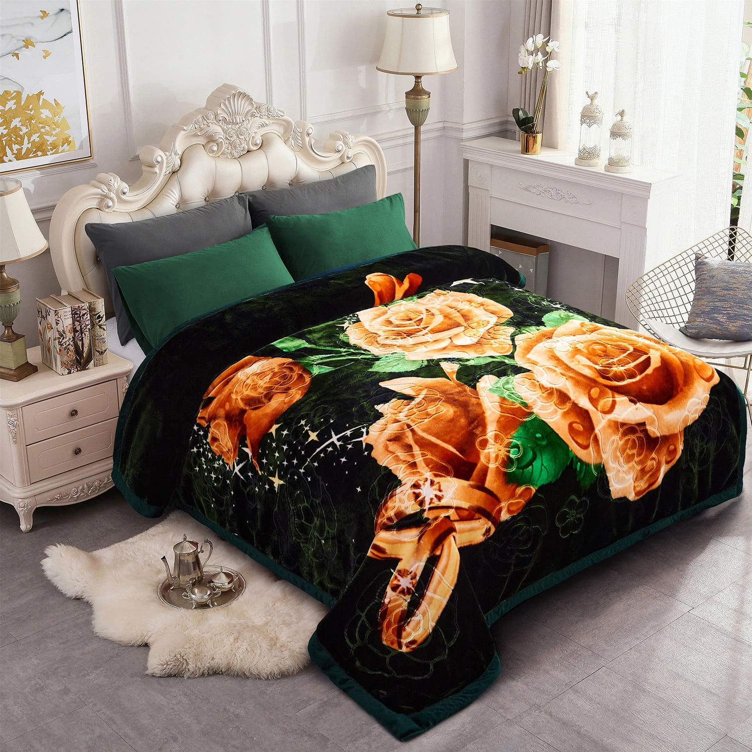 NC Queen Fleece Bed Blanket,2 Ply Heavy Thick Mink Blanket for Winter  77x91,7lbs 