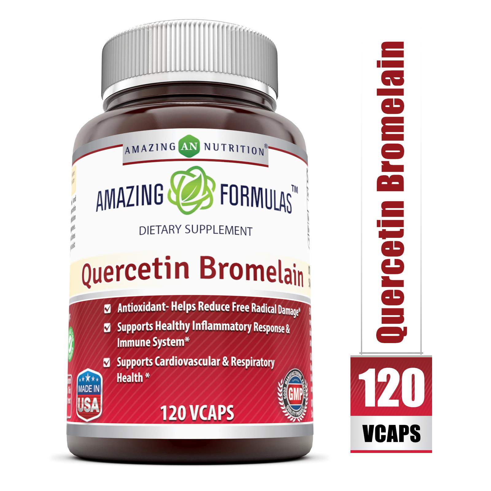Amazing Nutrition - Quercetin 800 Mg with Bromelain 165 Mg, 120 Vcaps ...