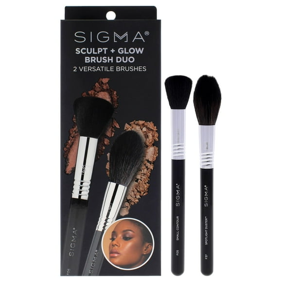 Dúo de brochas Sculpt Plus Glow de SIGMA para mujer: 2 brochas pequeñas para contorno (F05) y brocha para polvos de luz (F37)