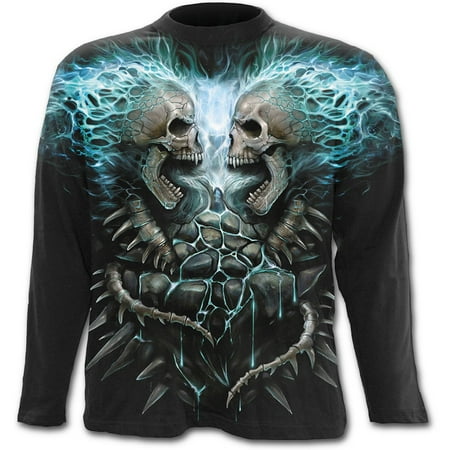 Paint Tribal Flames - Spiral Direct FLAMING SPINE Cotton Allover Longsleeve T-Shirt BlackAlloverPrint |Skeleton |Flames |Tribal