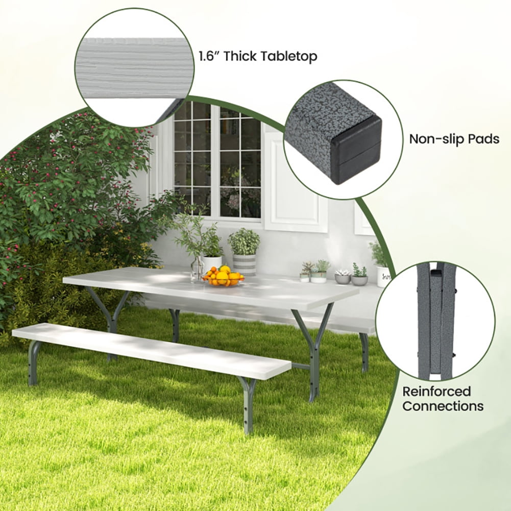 Aimee Lii 6 Feet Picnic Table Bench Set with HDPE Tabletop for 8 Person, Outdoor Patio Furniture, Gray