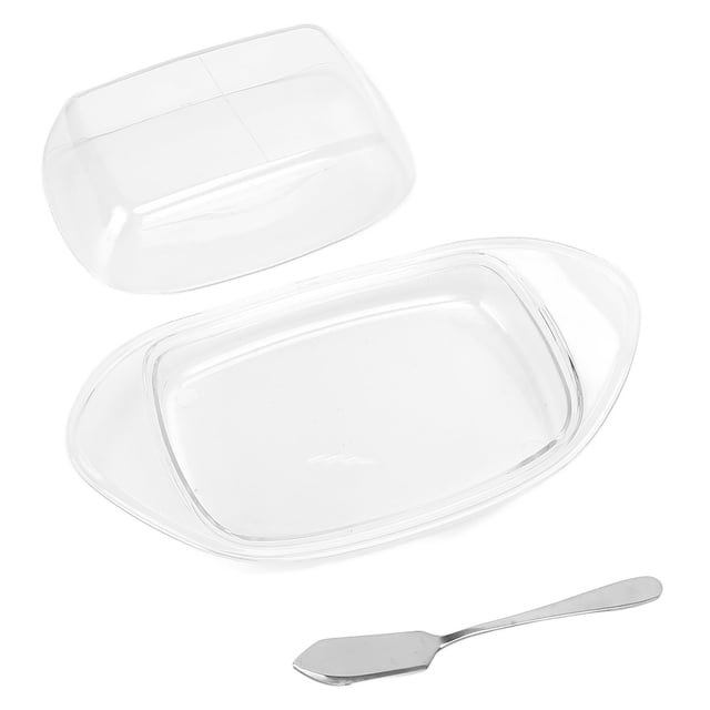 Caja para cortar mantequilla con forma de barco, con cuchillo y tapa, recipiente para queso de grado alimenticio para cocina (transparente)