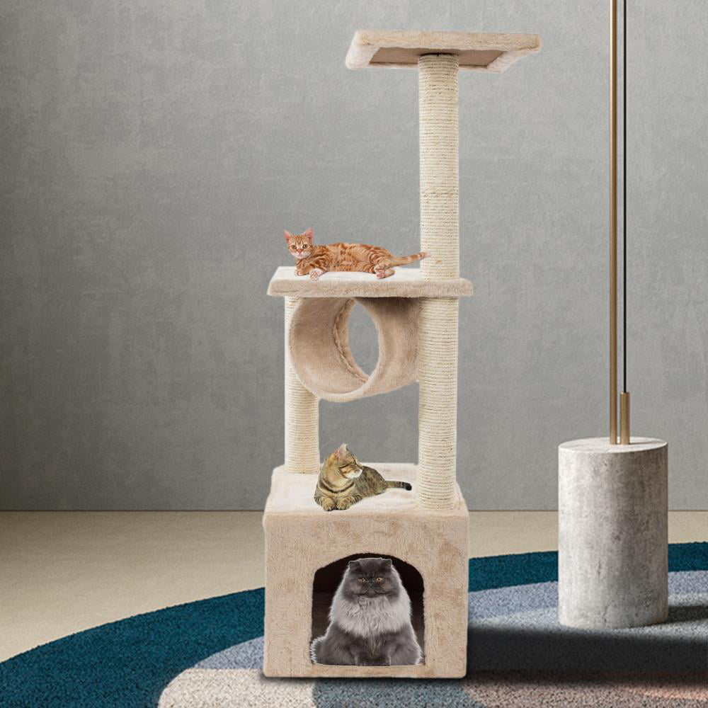 Tunnel Mouse Toy YOHOZ 36in Deluxe Cat Tree Climbing Tower Condo House Padded Condo Cat Activity Tree with Sisal Scratching Posts for Kitten Activity Centre Playhouse Pet Furniture Cat Tower 