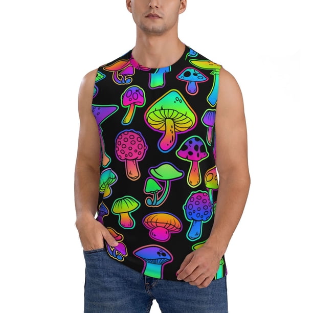 Fotbe Bright Mushrooms Men's Camiseta sin Mangas Estampada para Hombres, Playera Casual para Gimnasio, Entrenamiento, Playa-X-Large