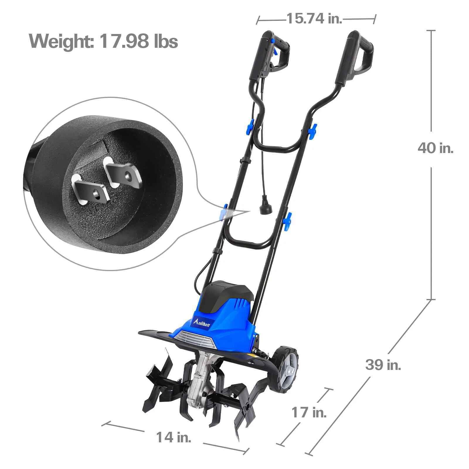 ANLIBATT Corded Electric Tille 14 in Cultivator 120V 10 Amp Electric Tiller 4 Steels 8.7 Tilling Depth with Adjustable Wheels for Gardening Soil Digging