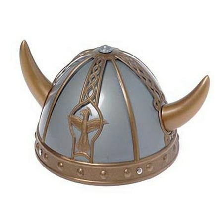 Child Plastic Gold and Silver Viking Helmet Hat with Horn Barbarian Warrior