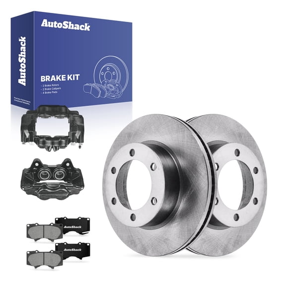 AutoShack Front Brake Rotors, Premium Pads & Black Calipers for Toyota, Tundra 2004-2006, 4WD RWD V6 3.4L 4.0L V8 4.7L - 12.55" (318.72 mm), 6-Lug